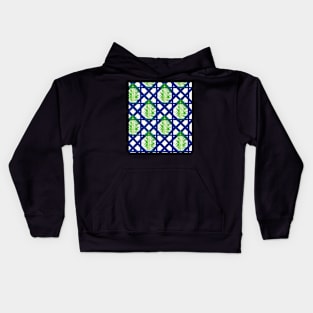 Palm leaf on blue lattice Kids Hoodie